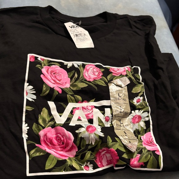 Vans Black Tee with Pink and White Floral Print - Picture 2 of 3